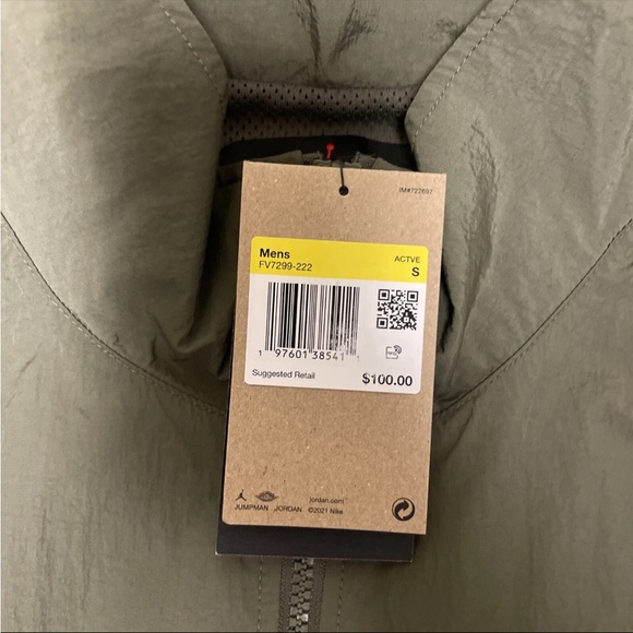 NWT Nike Air Jordan Mens Nylon Windbreaker Jacket Olive Green Fv7299 222 Size S - Picture 5 of 5